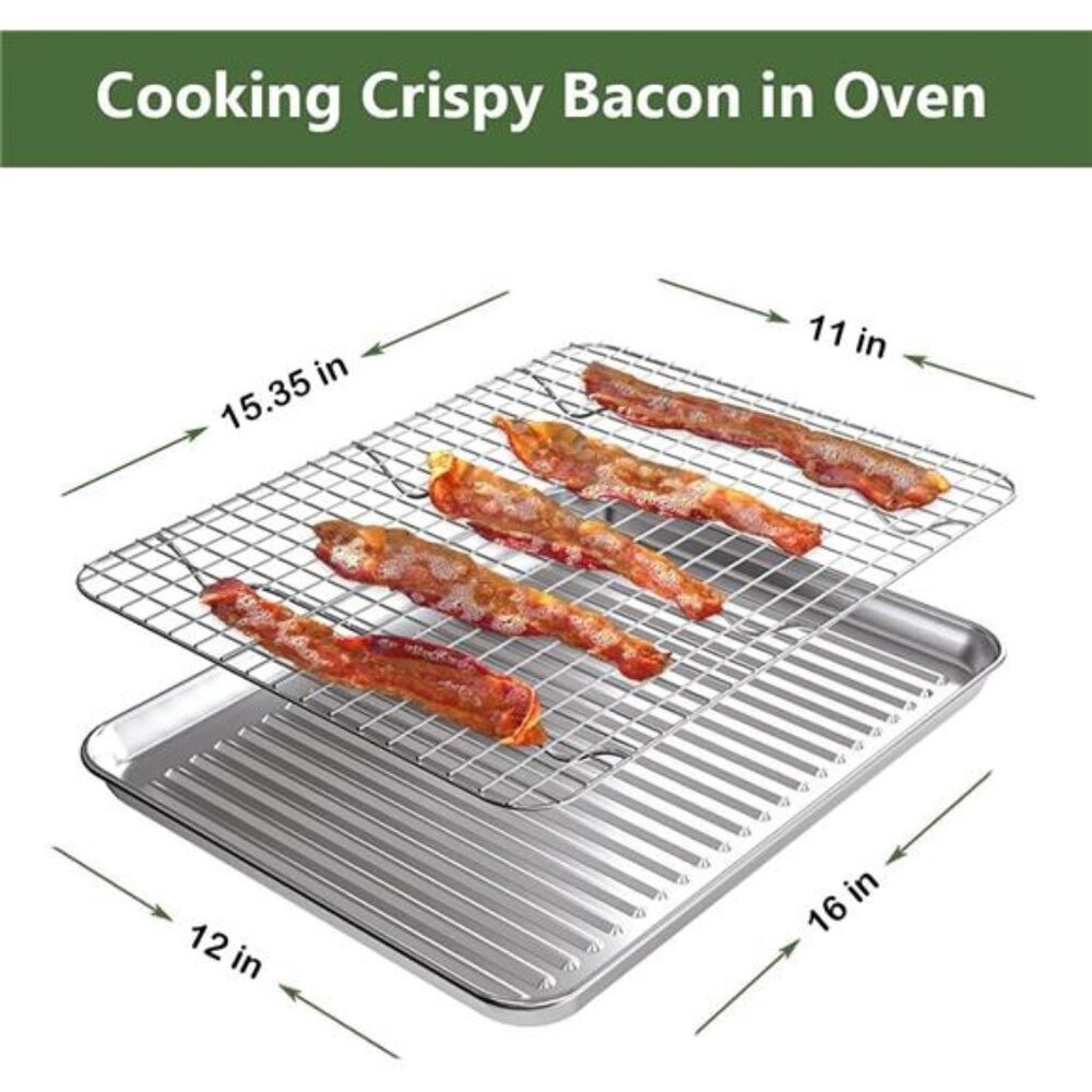 ROTTAY Baking Sheet with Rack Set (2 Pans + 2 Racks), Stainless Steel Cookie - Picture 3 of 16